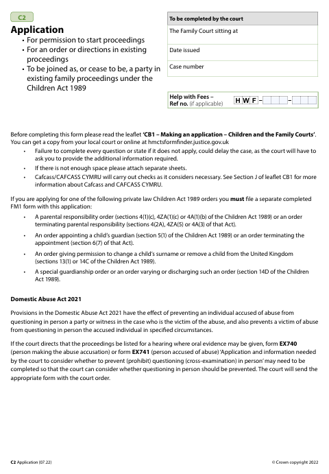 The first page of the C2 form.