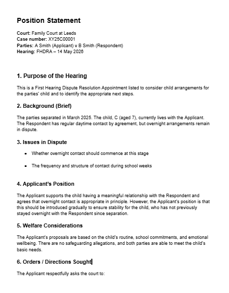 Example of a position statement